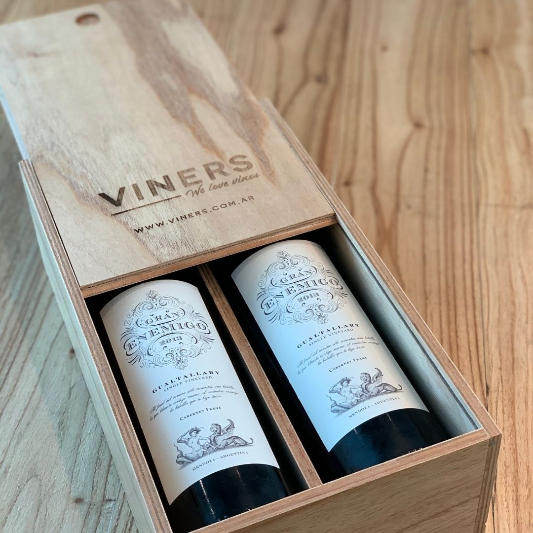 Estuche de Madera para 2 Botellas Accesorios Viners