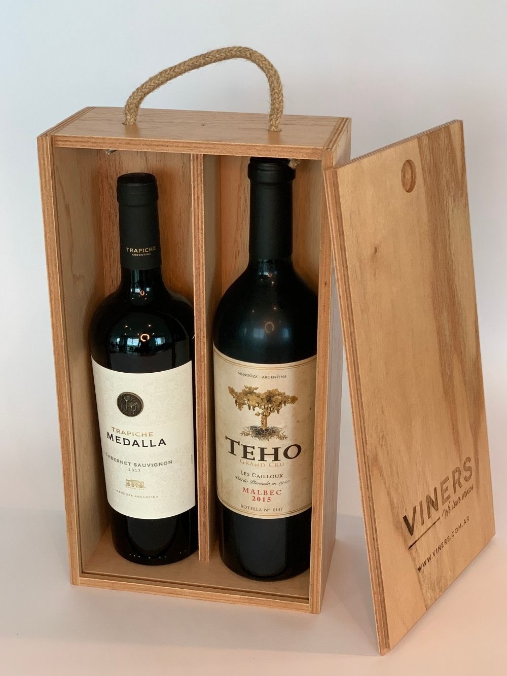 Estuche de Madera para 2 Botellas Accesorios Viners