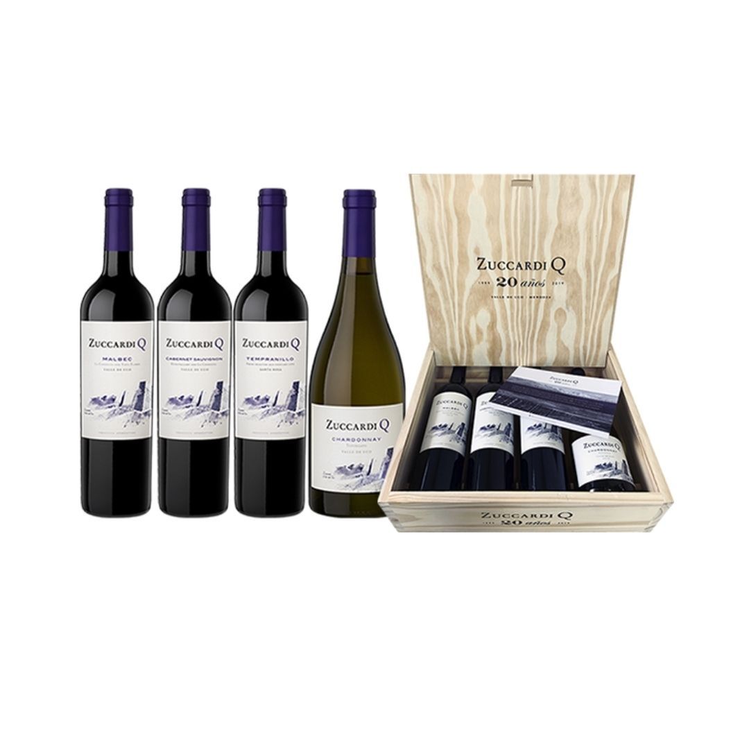 Zuccardi Q Mix de 4 Botellas Con Estuche de Madera Vino Zuccardi Valle de Uco
